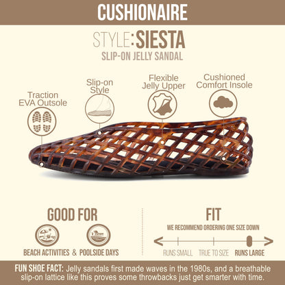 CUSHIONAIRE Siesta Modern Lattice Ballet Flats for Women, Comfortable Slip On Pointed Toe Womens Jelly Shoes