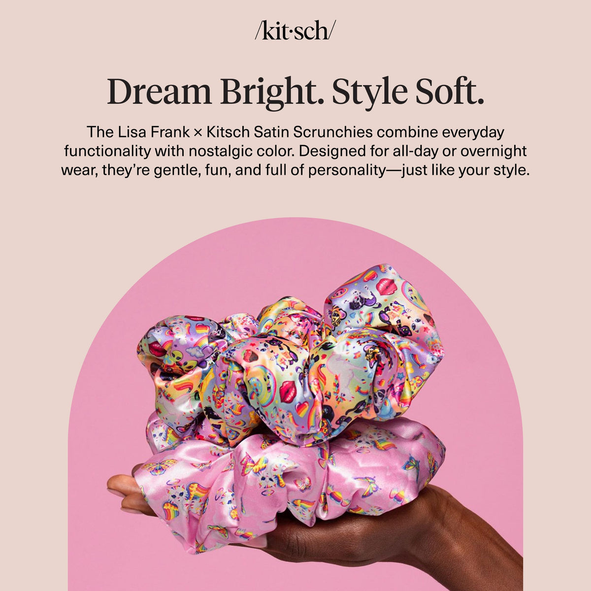 Kitsch Ultra-Petite Satin Scrunchies for Women - Cherry Blossom, 5pcs