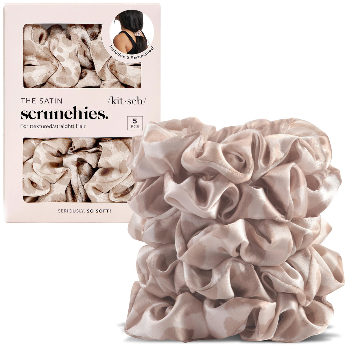 Kitsch Ultra-Petite Satin Scrunchies for Women - Cherry Blossom, 5pcs