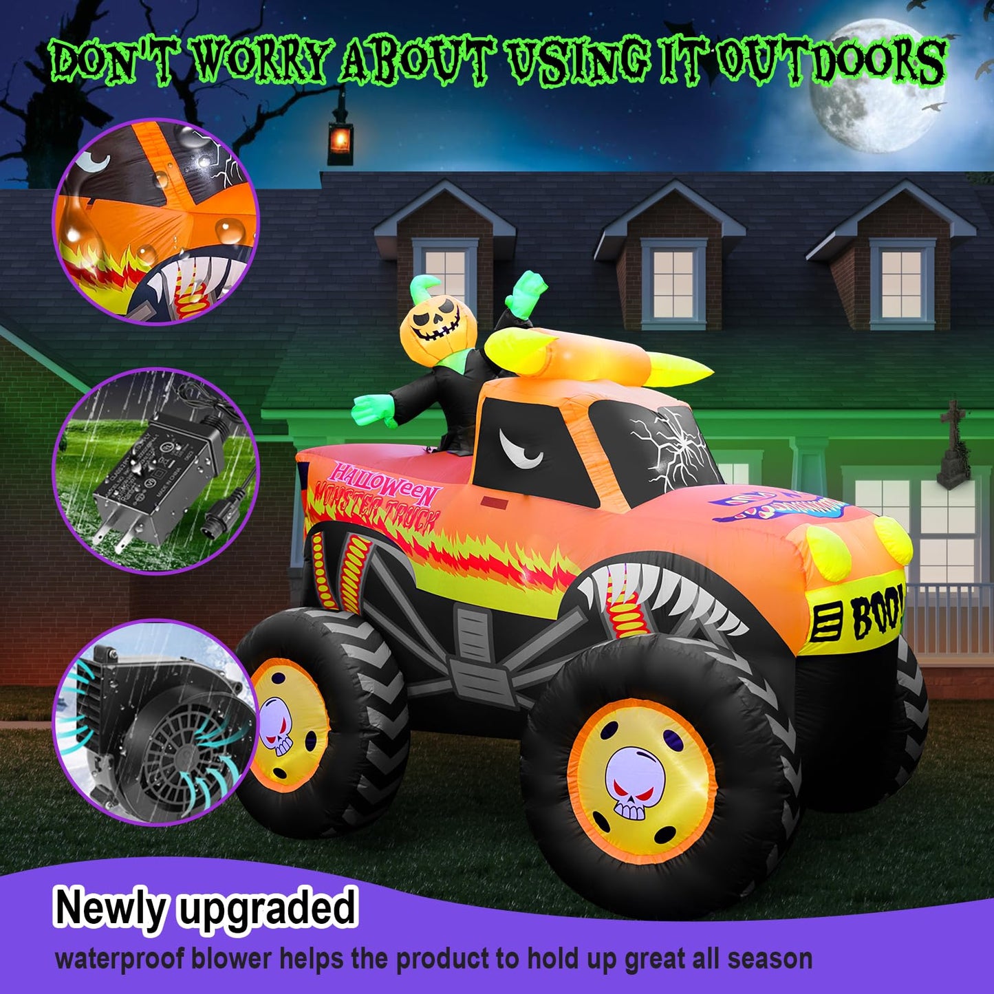 12FT Giant Halloween Inflatable Pumpkin, Blow up Halloween Decoration Built-in 6 LED and Flashing Light for Halloween Decoration Outdoor Indoor Home Party Supplies Halloween Lawn Decor