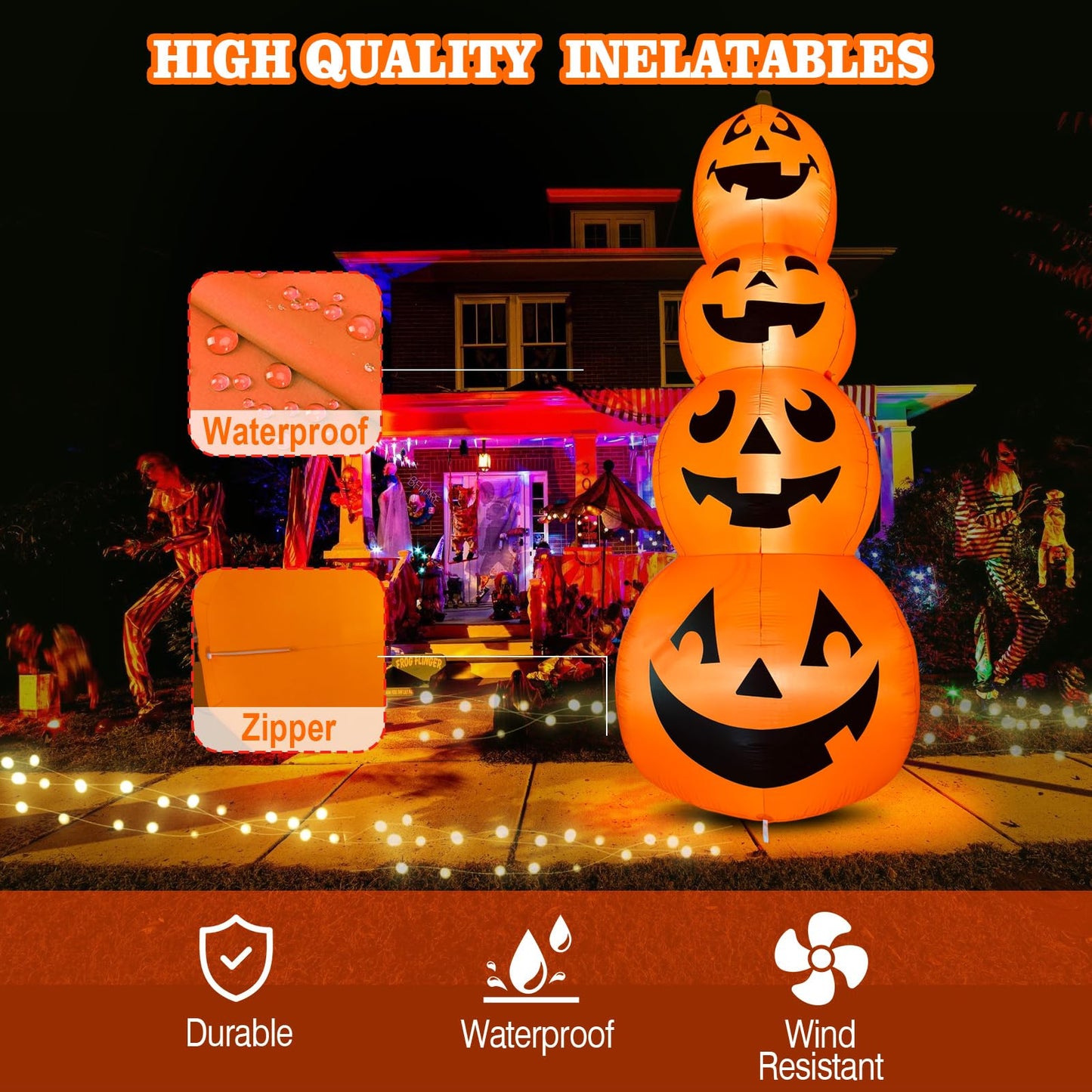 12FT Giant Halloween Inflatable Pumpkin, Blow up Halloween Decoration Built-in 6 LED and Flashing Light for Halloween Decoration Outdoor Indoor Home Party Supplies Halloween Lawn Decor