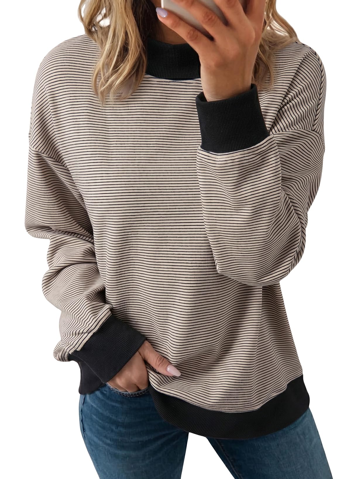Dokotoo Striped Sweatshirt for Women Oversized Mock Neck Pullover Tops 2026