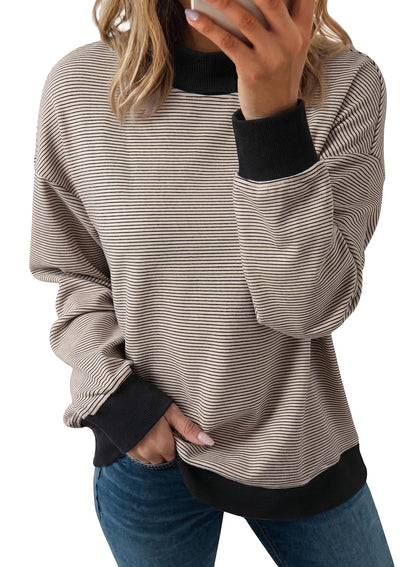 Dokotoo Striped Sweatshirt for Women Oversized Mock Neck Pullover Tops 2026