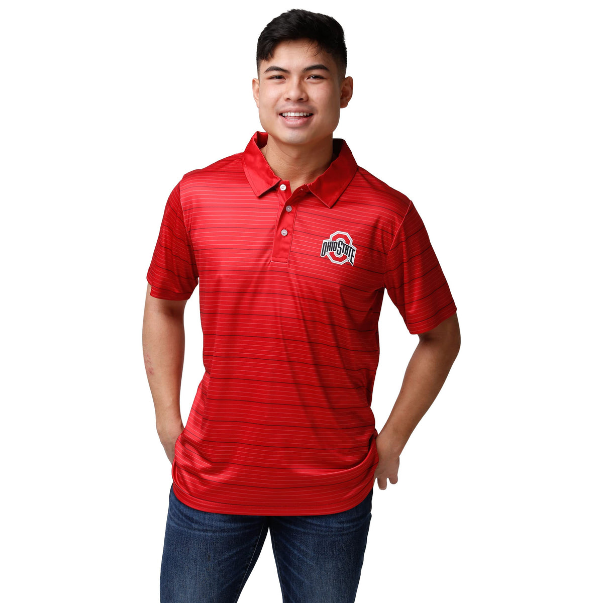FOCO NCAA Mens NCAA College Team Logo Striped Polyester Polo Short Sleeve Shirt