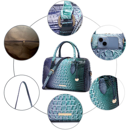 Makcr Joacbv Crocodile Handbag for Women Top Handle Leather Shoulder Purse | Glossy crocodile-embossed vegan leather with rolled handles, buckle details, a structured dome shape, and adjustable strap.