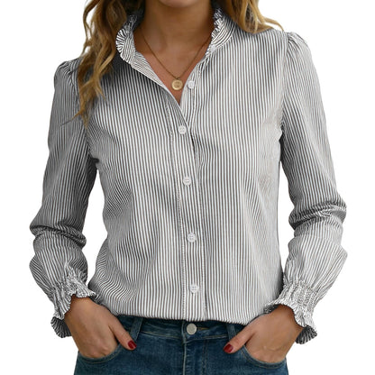 Funlingo Women's Striped Button Down Shirt