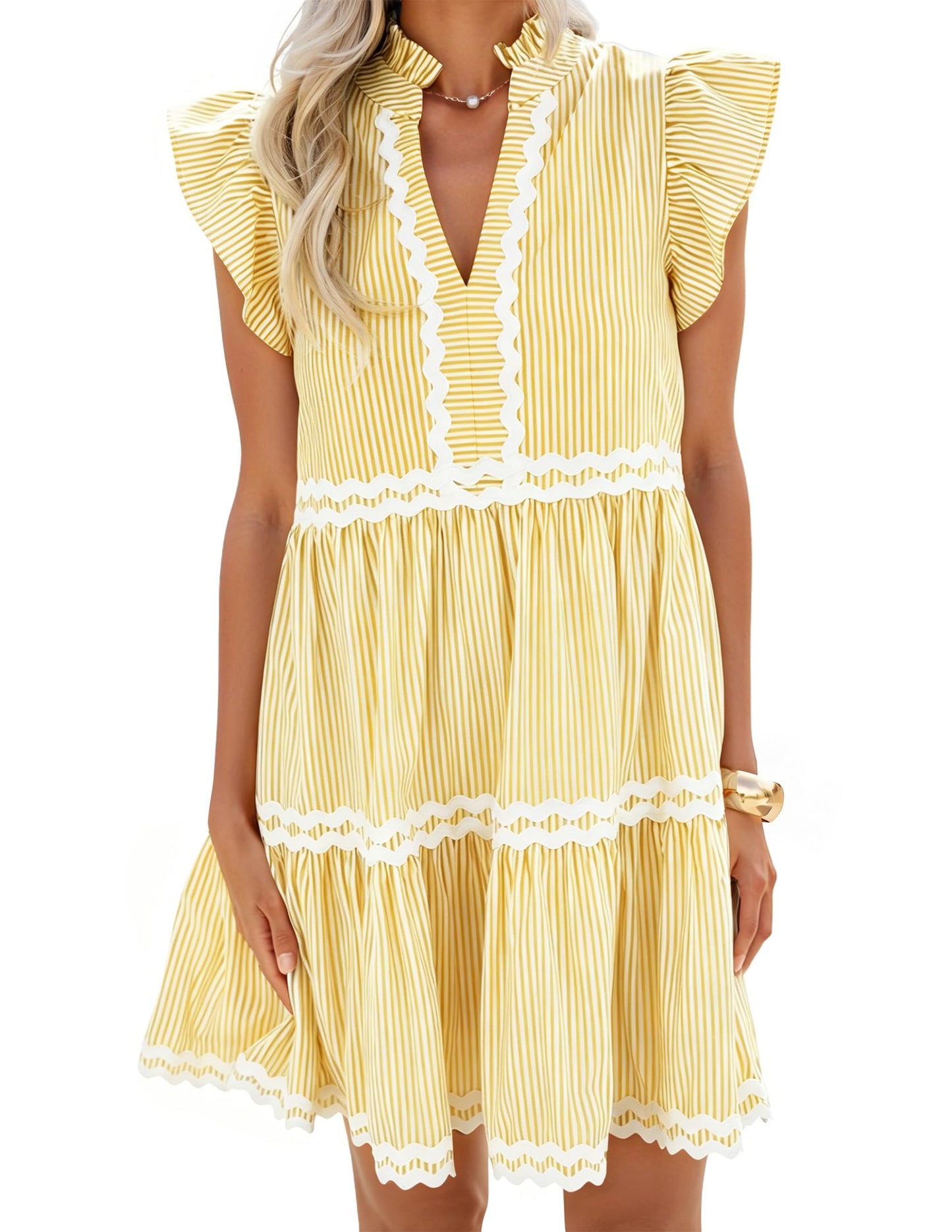ZESICA Women's Casual Striped Mini Dress