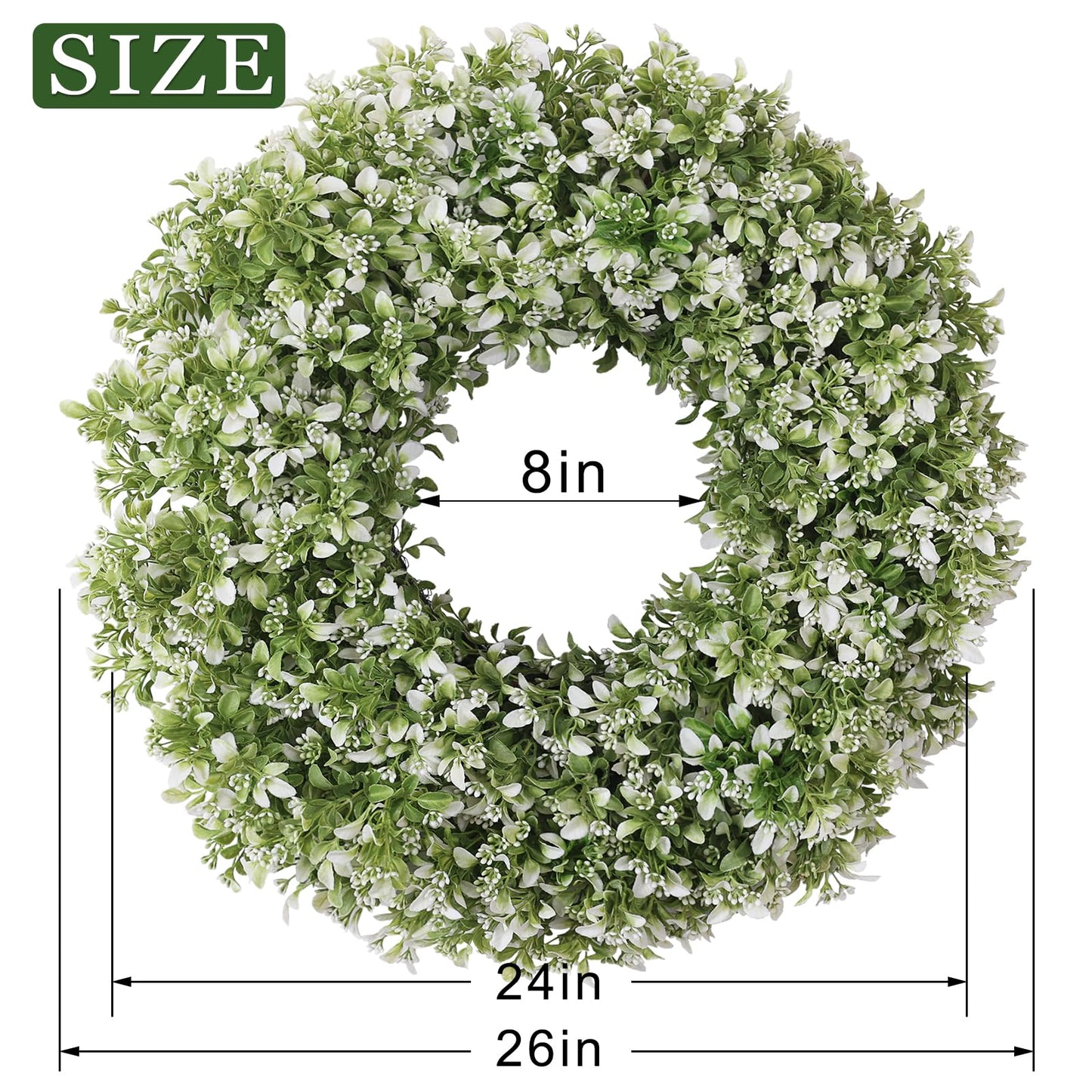 32" Large Artificial Boxwood Wreath for Front Door (White-Green) | Waterproof Fade Resistant,Premium Durable,Faux Aglaia Odorata Wreath,for Wall Window Farmhouse Outdoor All Seasons Decor