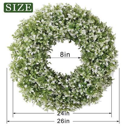 32" Large Artificial Boxwood Wreath for Front Door (White-Green) | Waterproof Fade Resistant,Premium Durable,Faux Aglaia Odorata Wreath,for Wall Window Farmhouse Outdoor All Seasons Decor