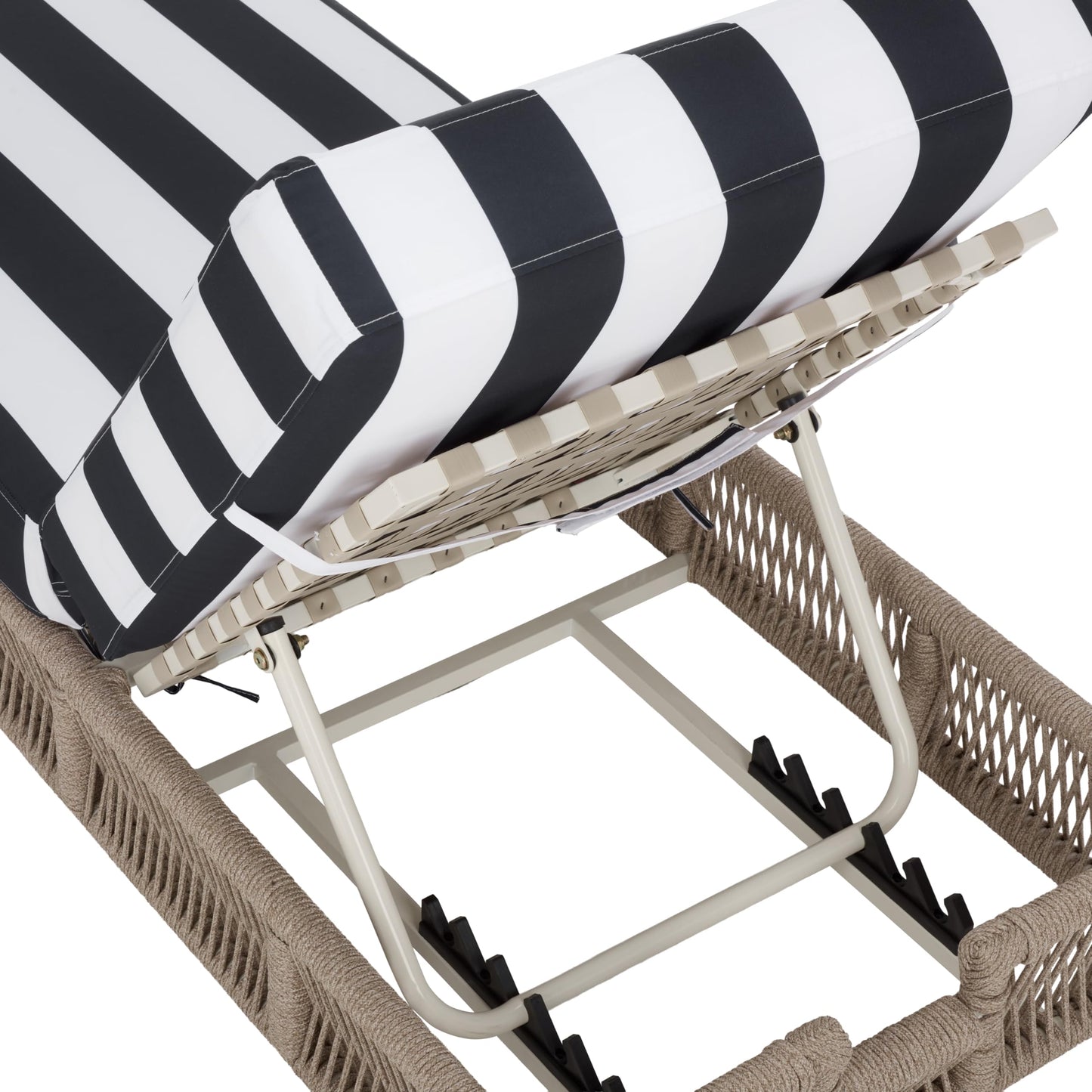 SAFAVIEH Outdoor - Gillian Chaise Lounge Chair - Tan & White - Steel and Woven Rope - Adjustable 5-Position Backrest - Ideal for Patio, Deck, Poolside, Backyard (PAT7527A)