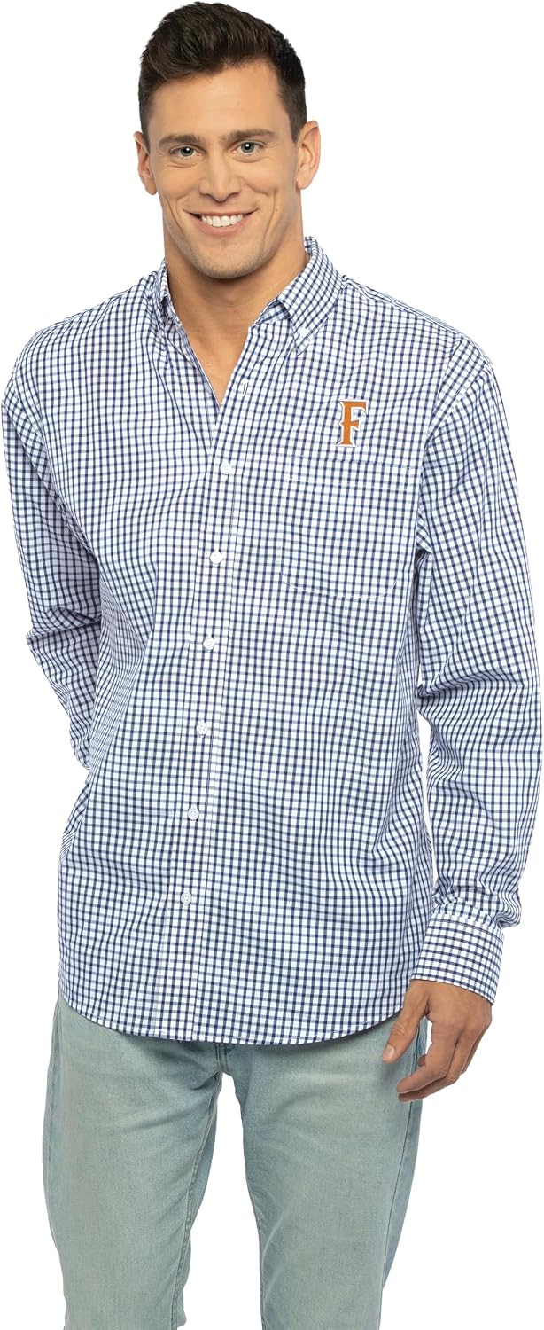 Vantage Men's Collegiate Easy-Care Long Sleeve Gingham Check Button Down Shirt