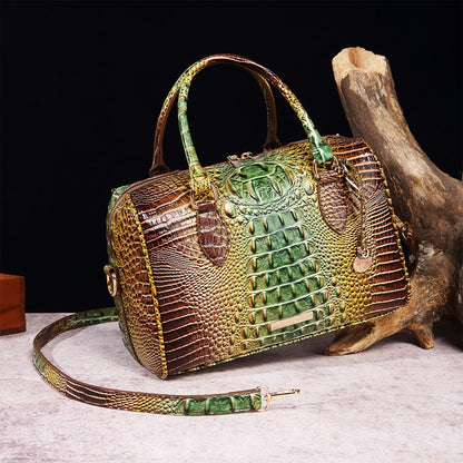 Makcr Joacbv Crocodile Handbag for Women Top Handle Leather Shoulder Purse | Glossy crocodile-embossed vegan leather with rolled handles, buckle details, a structured dome shape, and adjustable strap.