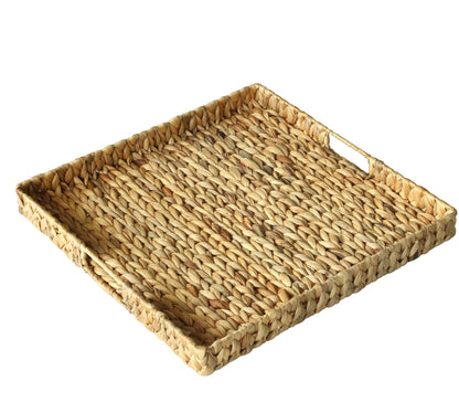 Gurfuy Extra Large Round Ottoman Table Tray with Handles - 19.7" Handmade Wicker Serving Hand Woven Tray for Farmhouse Decorative Oversized Coffee Table Trays Living Room Kitchen Counter Breakfast