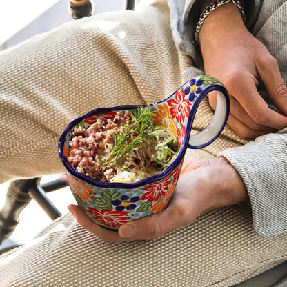 ALMA Handpainted Microwavable Soup Bowl with Loop Handle 18.6oz, Cereal Bowl With Handle Great for Berry, Fruits, Chili, Stew, Ice cream,Floral Soup Mug for Women