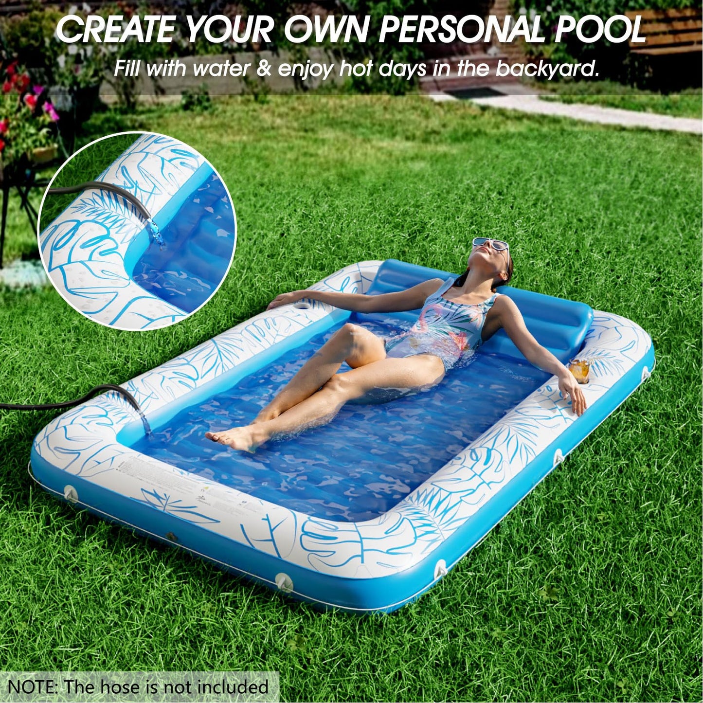 Inflatable Tanning Pool Lounger Float - Jasonwell 4 in 1 Sun Tan Tub Sunbathing Pool Lounge Raft Floatie Toys Water Filled Tanning Bed Mat Pad for Adult Blow Up Kiddie Pool Kids Ball Pit Pool (L)