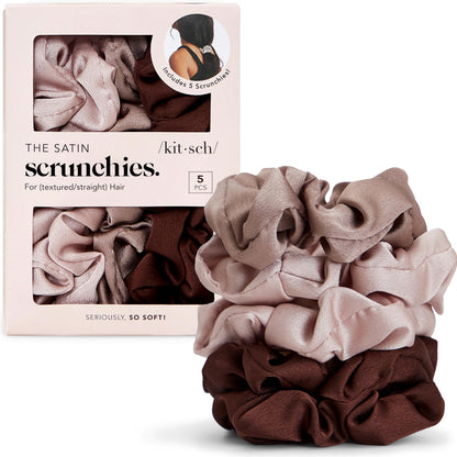 Kitsch Ultra-Petite Satin Scrunchies for Women - Cherry Blossom, 5pcs