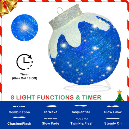 2 Pcs Outdoor Christmas Ornaments, Lighted Pop-Up Holiday Ball Decoration with 160 LED Lights, 8 Light Functions, Lighted Collapsible Christmas Outdoor Decorations for Yard, Patio, Home