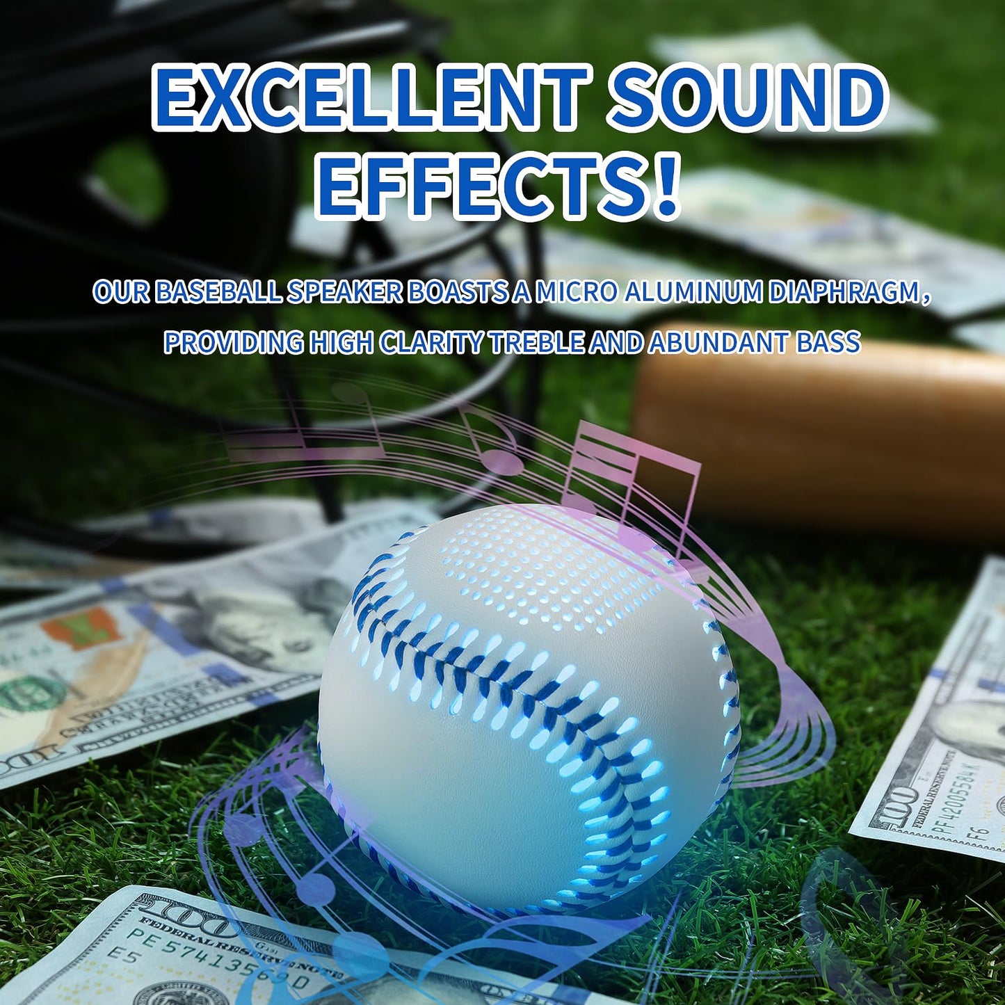Glow Baseball Bluetooth Speaker，Portable Sports Gift for Fans, Waterproof Outdoor Speaker with Party Lights.