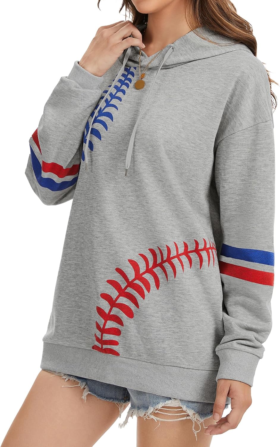 Womens Baseball Hoodie Casual Long Sleeve Baseball Mom Sweatshirt