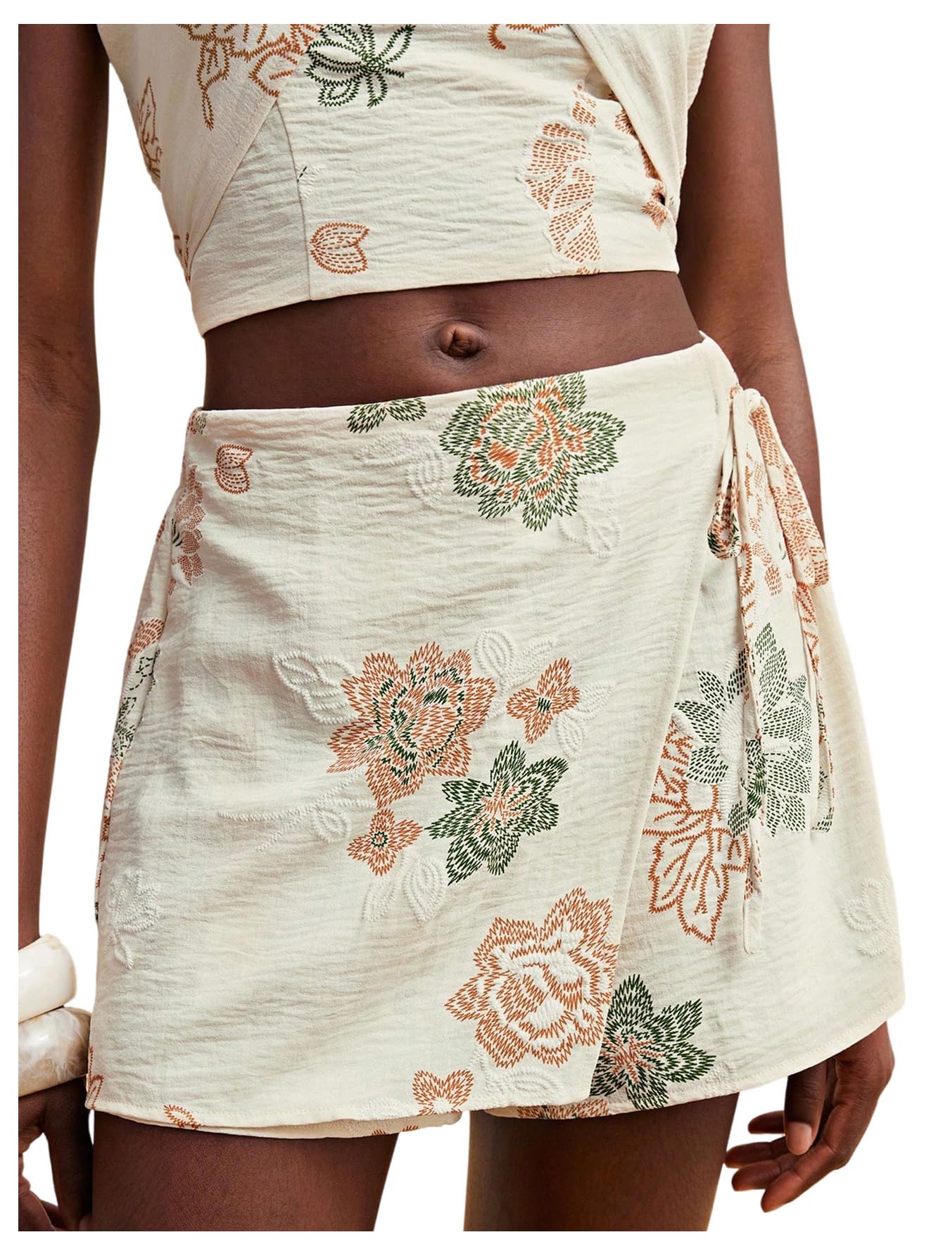 Sweatyrocks Women's Boho Mini Skirts Floral Shorts Tie Side Wrap Elastic Waist Summer Skorts Beach Vacation Outfits