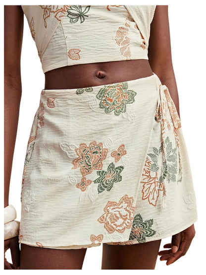 Sweatyrocks Women's Boho Mini Skirts Floral Shorts Tie Side Wrap Elastic Waist Summer Skorts Beach Vacation Outfits