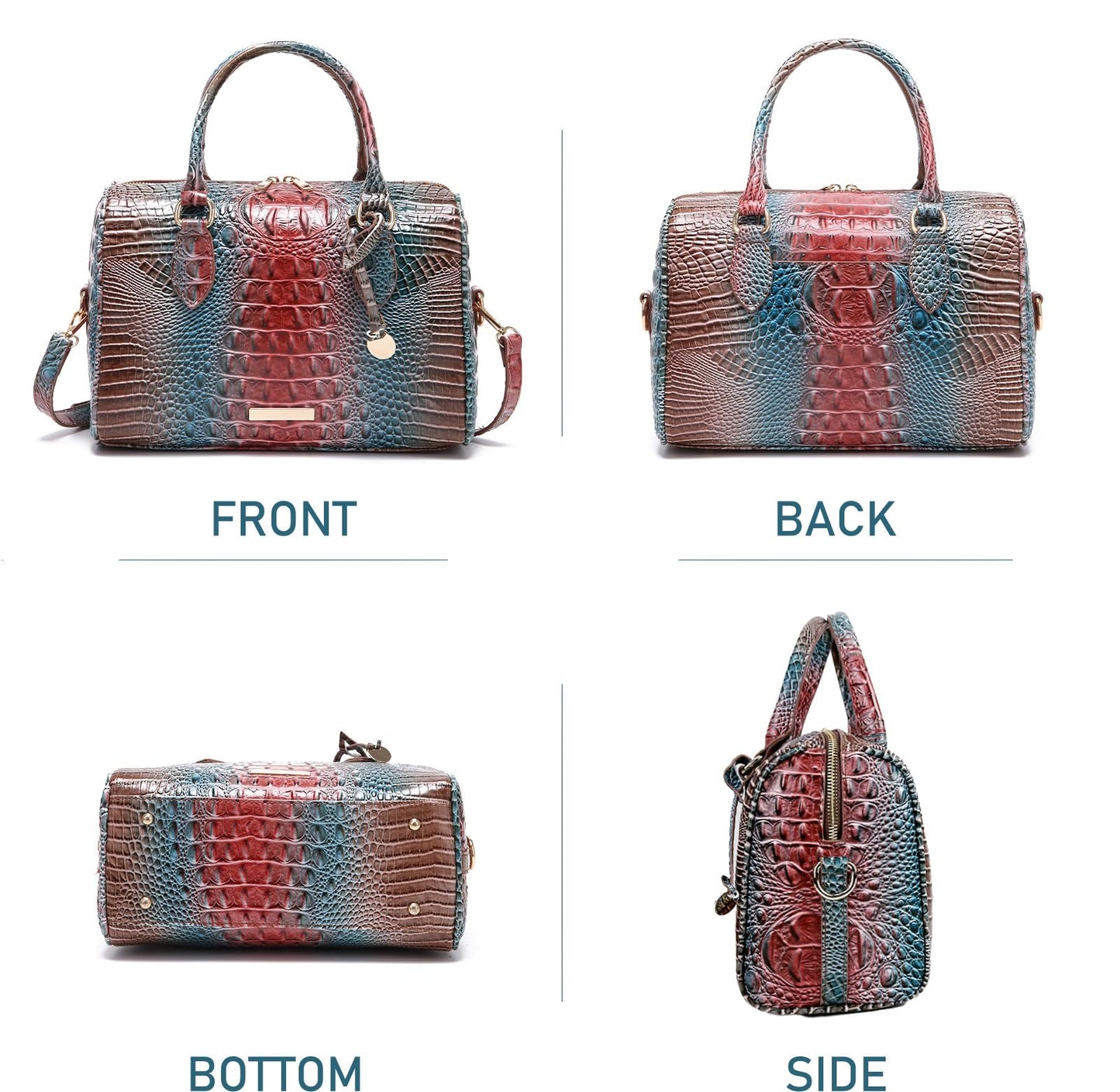 Makcr Joacbv Crocodile Handbag for Women Top Handle Leather Shoulder Purse | Glossy crocodile-embossed vegan leather with rolled handles, buckle details, a structured dome shape, and adjustable strap.