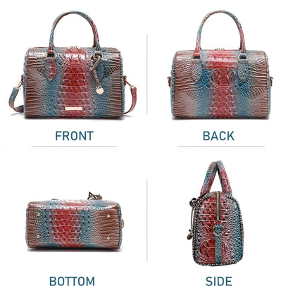 Makcr Joacbv Crocodile Handbag for Women Top Handle Leather Shoulder Purse | Glossy crocodile-embossed vegan leather with rolled handles, buckle details, a structured dome shape, and adjustable strap.