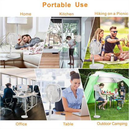Magesh Portable Pedestal Fan - Foldaway Standing Fan Foldable Desk Fan, Use 7200Mah Rechargeable Battery, Remote Control Telescopic 4 Speed Quiet Timer Fan for Home Kitchen Outdoor Camping (Pink)