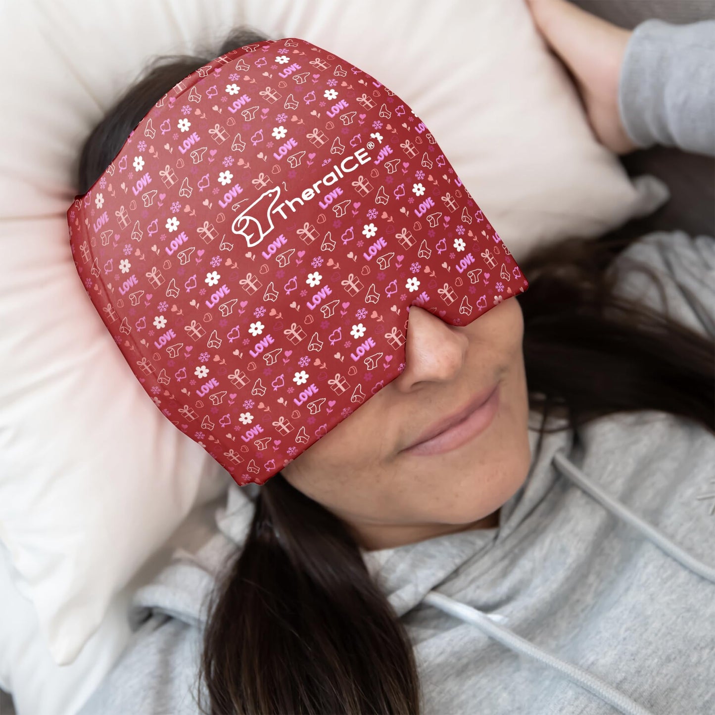 TheraICE Headache Relief Cap, Migraine Ice Pack Mask Products, Women Cooling Gel Hat, Face Cold Compress Head Wrap for Her Stress. Great Birthday Gift for Mom, Sister, Grandma, Girlfriend, & Teacher