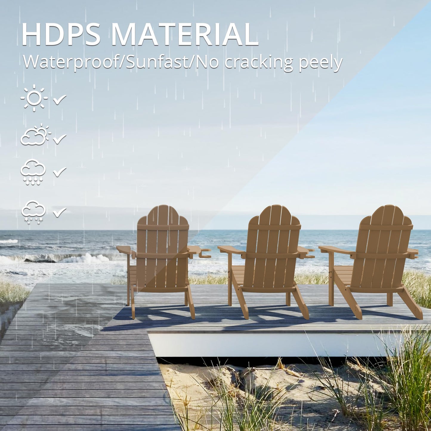 LUE BONA HDPS Adirondack Chairs Set, Fire Pit Outdoor Chair Weather Resistant with Cup Holder, Modern Plastic Chair Plastic for Patio, Deck, Proch, 350LBS, 4 Set, Dark Brown