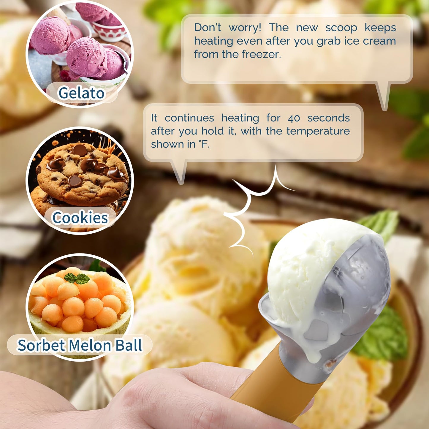 Heated Ice Cream Scoop Rechargeable, Electric Warming Ice Cream Scooper with LED Display, Heats to 158°F for Hard Ice Cream, Easy for Seniors & Kids, IP67 Waterproof (White, 2 oz)