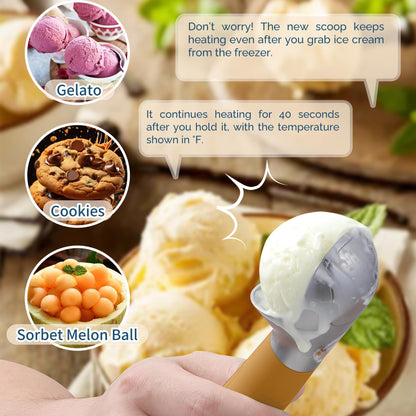 Heated Ice Cream Scoop Rechargeable, Electric Warming Ice Cream Scooper with LED Display, Heats to 158°F for Hard Ice Cream, Easy for Seniors & Kids, IP67 Waterproof (White, 2 oz)