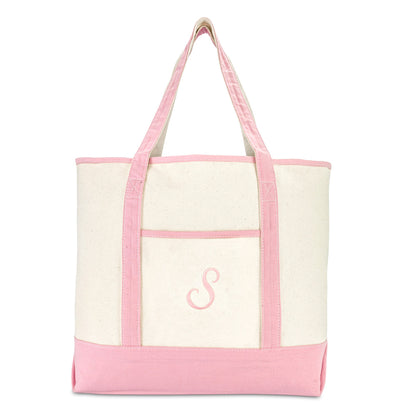 Dalix Women's Cotton Canvas Tote Bag Large Shoulder Bags Pink Monogram a - Z | Large