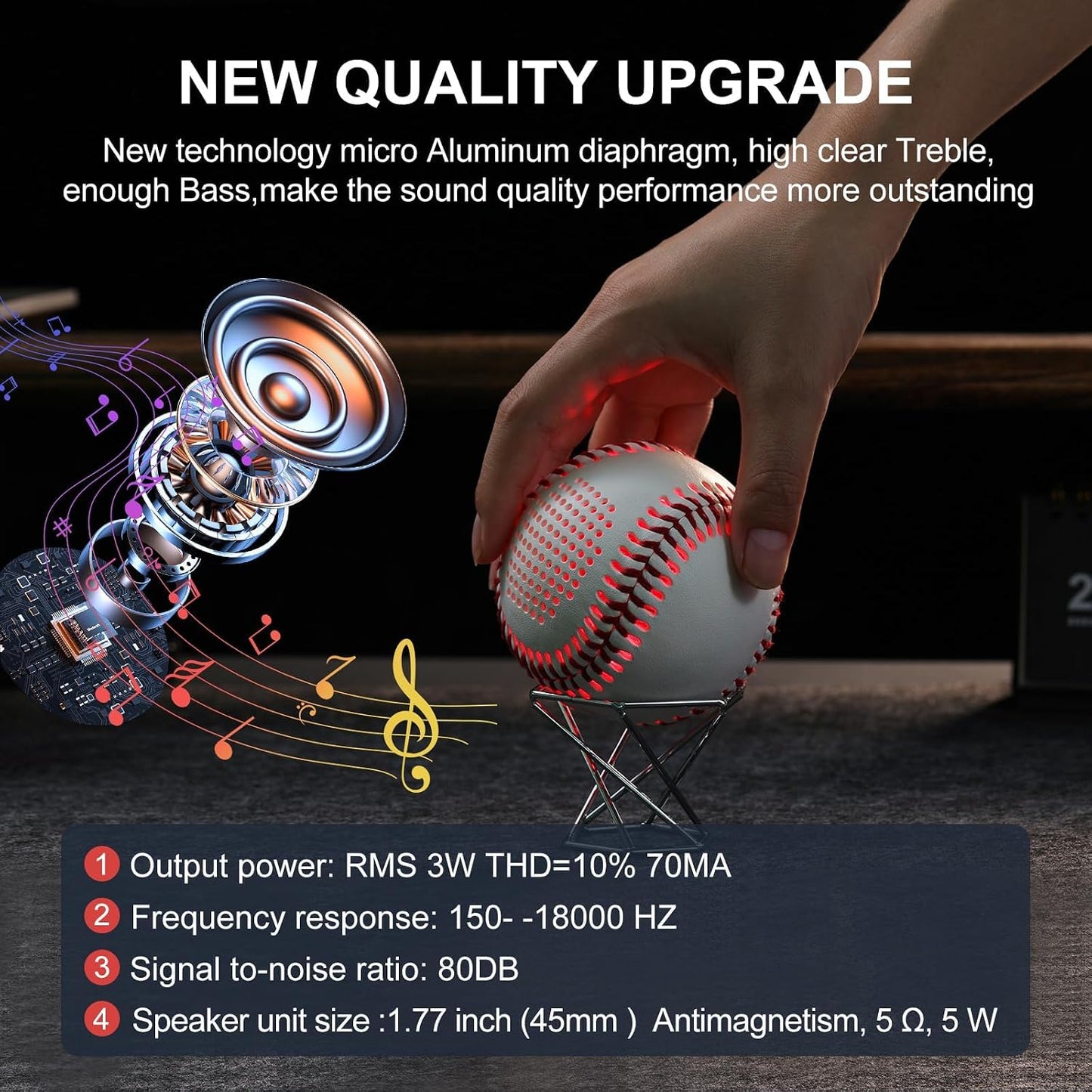 Glow Baseball Bluetooth Speaker，Portable Sports Gift for Fans, Waterproof Outdoor Speaker with Party Lights.