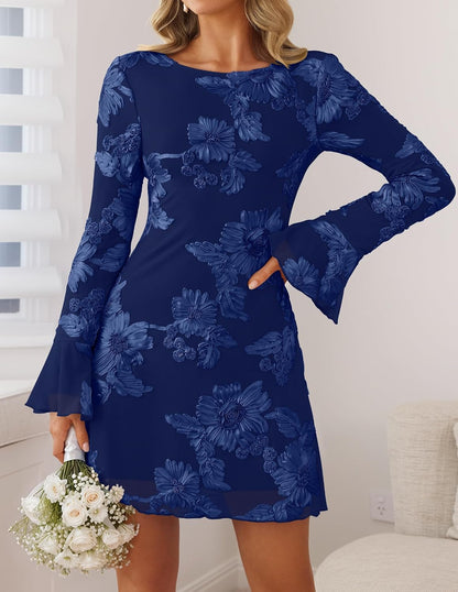 ZESICA Women's 2026 Fall Floral Wedding Guest Cocktail Mini Dress