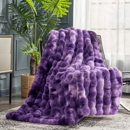 Cozy Bliss Faux Fur Throw Blanket for Couch, Fuzzy Soft Plush Thick Bubble Blanket for Sofa Bedroom Living Room, 50 * 60 Inches Tie Dye Pink