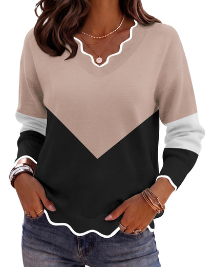 Zeagoo Women's 2026 Fall V Neck Sweater Long Sleeve Lightweight Knit Tops