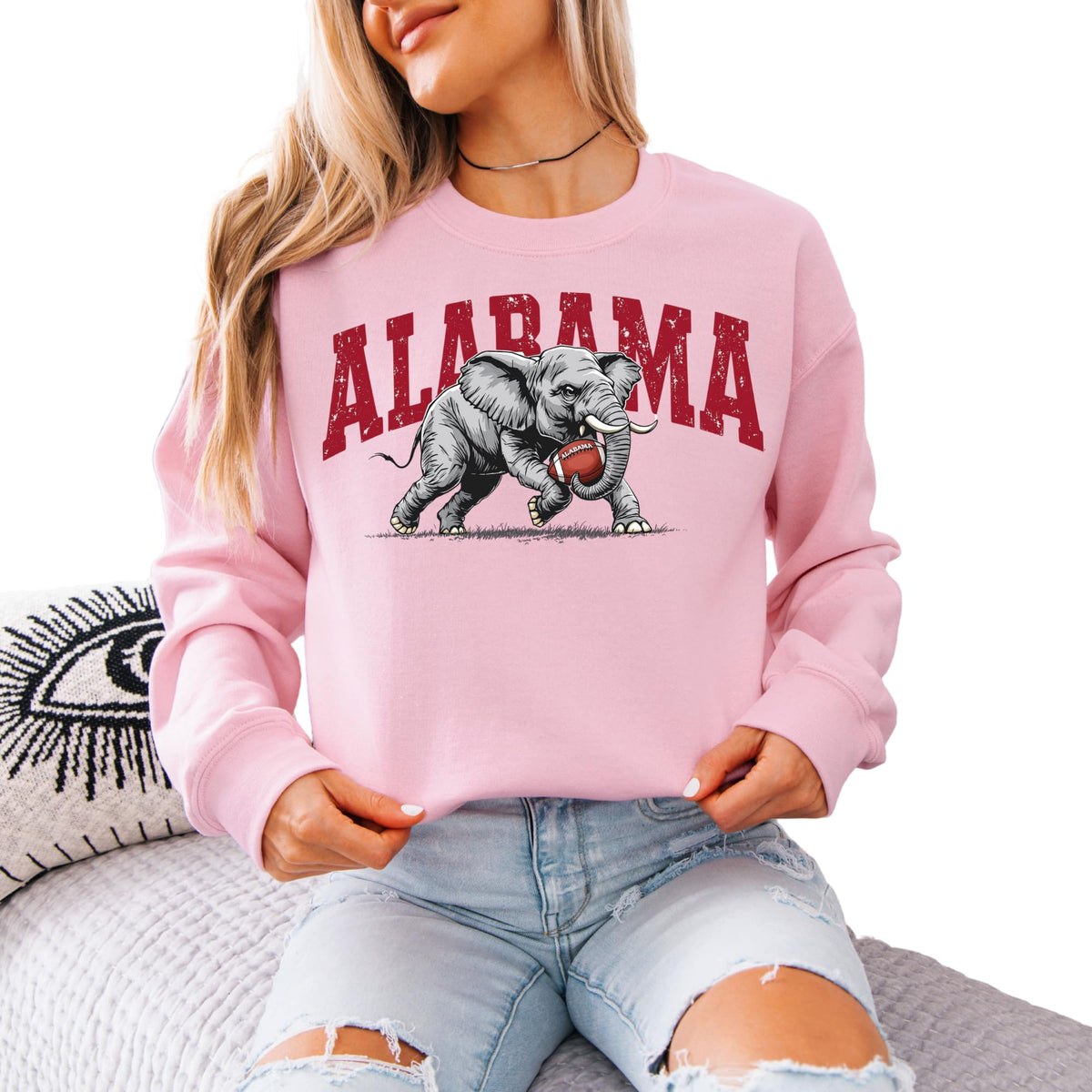 Alabama Elephant Football Sweatshirt – Vintage Sport Grey Crewneck Pullover – Retro Game Day Apparel for Men & Women