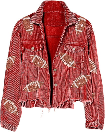 Xunger Women’s Football Corduroy Sequin Jacket