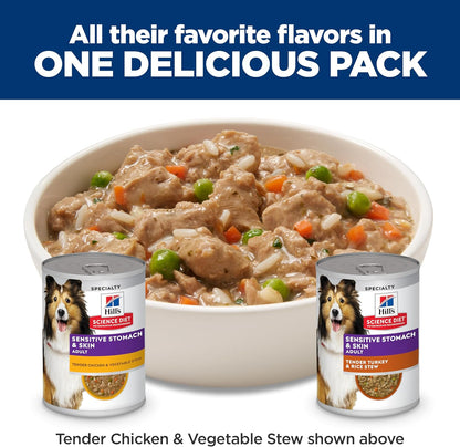 Hill's Science Diet Adult Sensitive Stomach & Skin Wet Dog Food, Turkey & Rice, 12.5 oz. Cans, 12-Pack