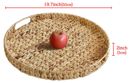Gurfuy Extra Large Round Ottoman Table Tray with Handles - 19.7" Handmade Wicker Serving Hand Woven Tray for Farmhouse Decorative Oversized Coffee Table Trays Living Room Kitchen Counter Breakfast