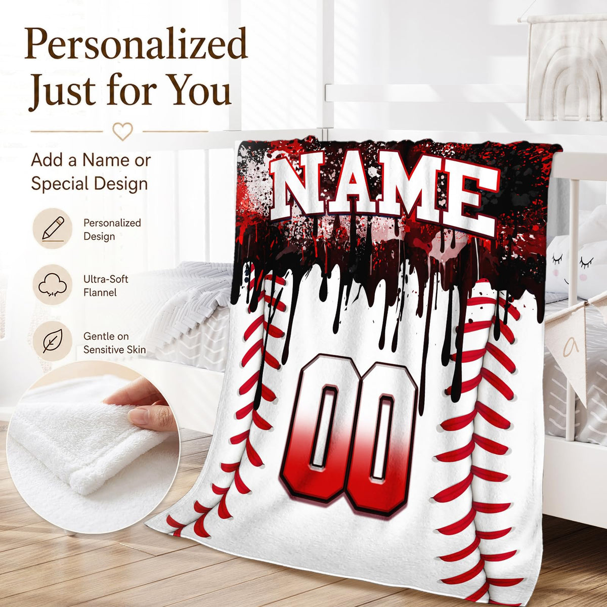 Kids Blanket Custom Baseball Blankets, Splashed Ink Throw Bed Travel