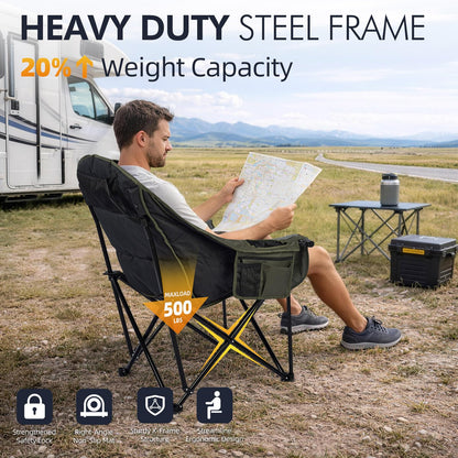Oversized Camping Chairs for Adults - Heavy Duty Padded Outdoor Camp Chair