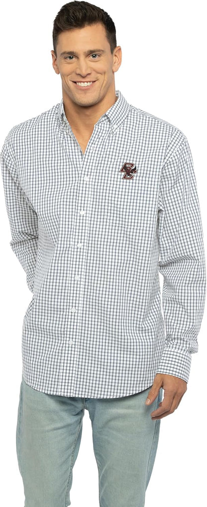 Vantage Men's Collegiate Easy-Care Long Sleeve Gingham Check Button Down Shirt