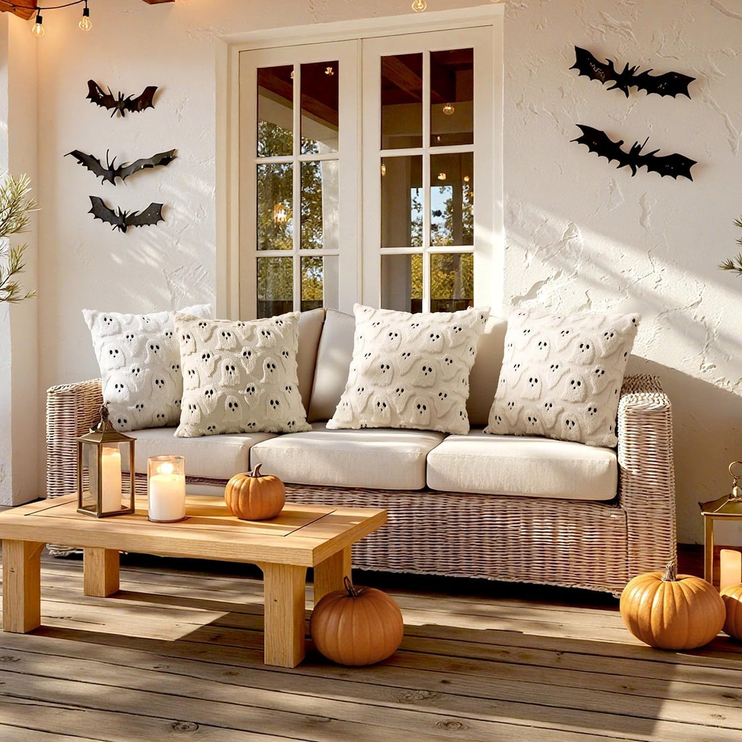 MIULEE Cute Ghost Halloween Pillow Covers 20x20 Inch Set of 2 White | Soft Plush Faux Fur Throw Pillows Spooky Fall Decorative Cushion Covers for Couch Sofa Bed Porch Living Room
