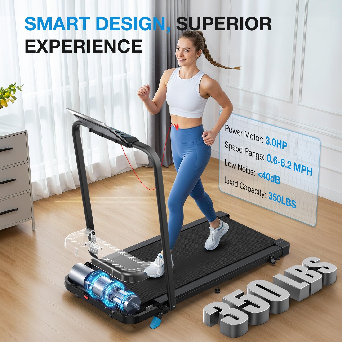 WELLFIT Folding Treadmill for Home, Walking Pad with Incline and Handle Bar | 320+lbs Capacity,Under Desk Treadmill for Home Small Office,Low Noise Treadmills with Smart Voice Control for Jogging Running