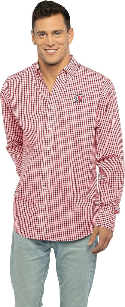 Vantage Men's Collegiate Easy-Care Long Sleeve Gingham Check Button Down Shirt