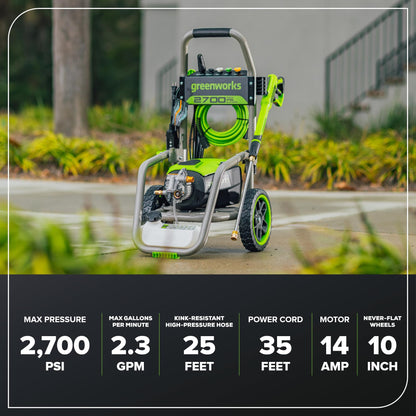 Greenworks 3000 PSI (2.0 GPM Max) Brushless Electric Pressure Washer (15°, 25°, 40°, Turbo and Soap Nozzle) for Use On Decks, Fences, Driveways, Sidewalks, Siding & More. Heavy-Duty