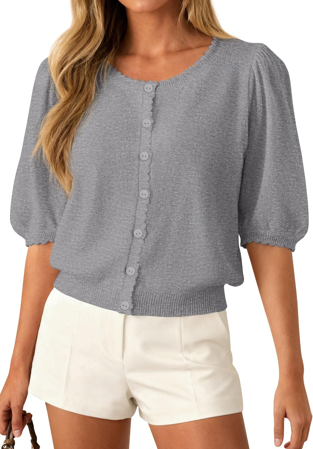 PRETTYGARDEN Women Short Sleeve Lightweight Knit Cardigans