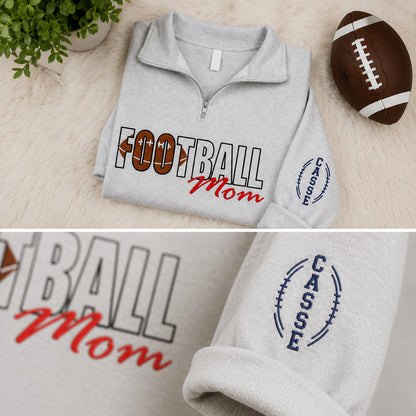 NAZENTI Personalized Sports Mom Quarter Zip Sweatshirt, Football Volleyball Soccer Mom Pullover, Gifts For Mama Grandma